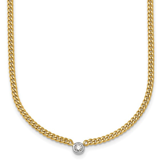 Herco 14K Two-Tone 1/10 carat Diamond 16 Inch Curb Necklace