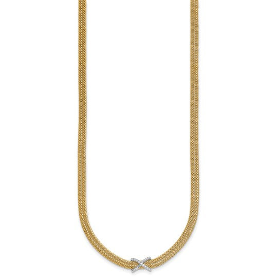 Herco 14K Two-tone Polished 2-Strand Diamond X 17 Inch with 2 Inch Extension Necklace