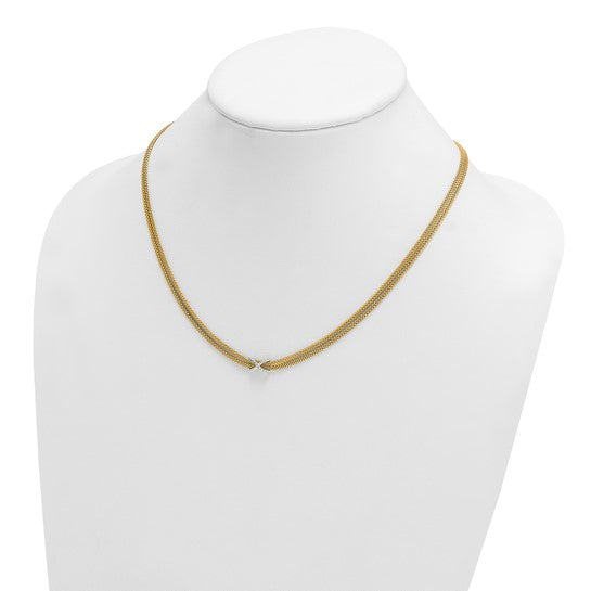 Herco 14K Two-tone Polished 2-Strand Diamond X 17 Inch with 2 Inch Extension Necklace
