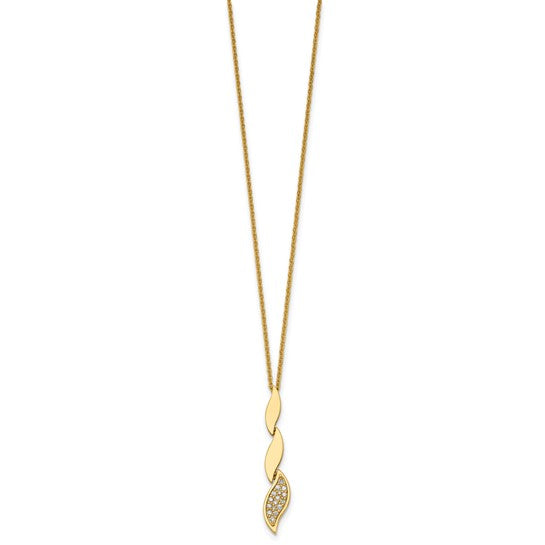 Herco 14K Polished Diamond Leaf Drop 16.5 Inch with 1 Inch Extension Necklace