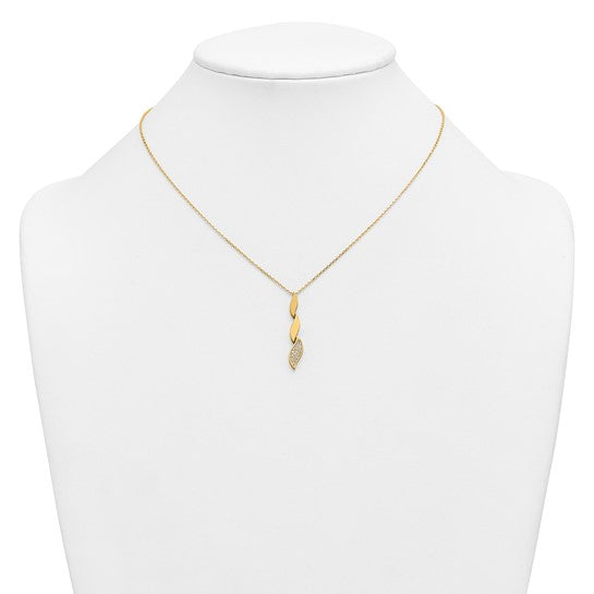 Herco 14K Polished Diamond Leaf Drop 16.5 Inch with 1 Inch Extension Necklace