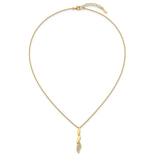 Herco 14K Polished Diamond Leaf Drop 16.5 Inch with 1 Inch Extension Necklace