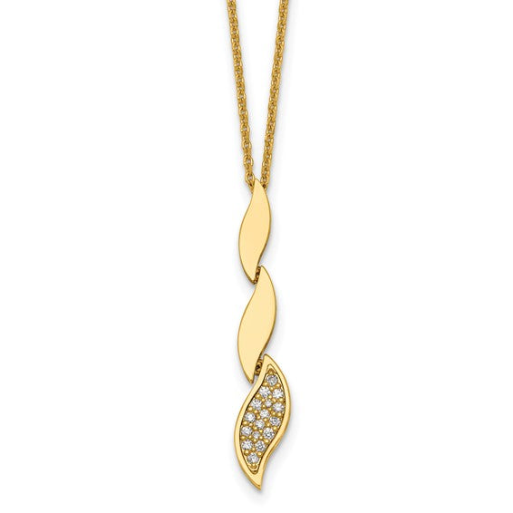 Herco 14K Polished Diamond Leaf Drop 16.5 Inch with 1 Inch Extension Necklace