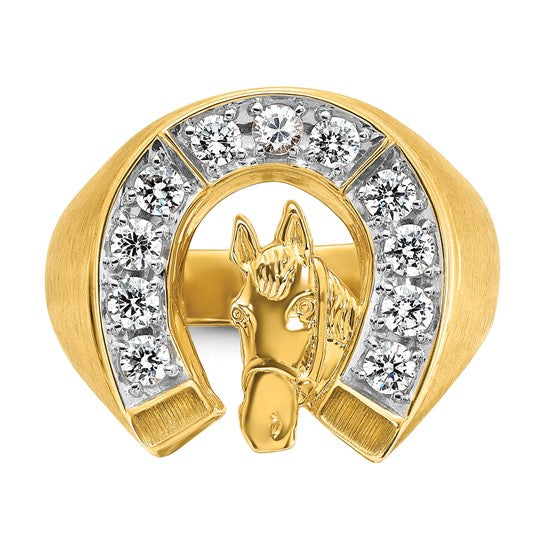 14k Two-tone IBGoodman Men's Satin Horse and Horseshoe 3/4 carat Diamond Complete Ring