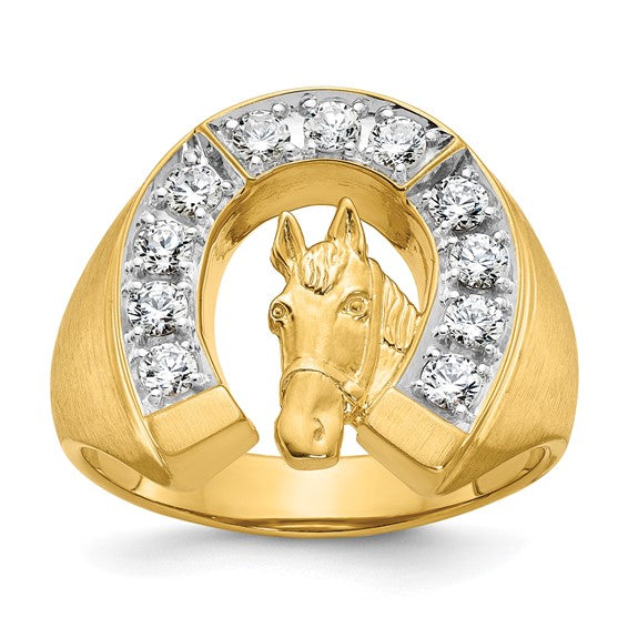 14k Two-tone IBGoodman Men's Satin Horse and Horseshoe 3/4 carat Diamond Complete Ring