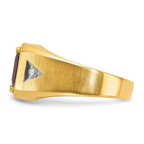 14k IBGoodman Men's Polished and Satin Garnet and 1/15 carat Diamond Complete Ring