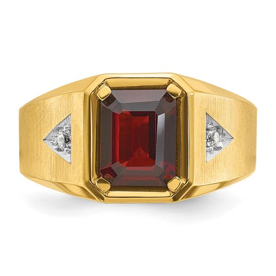 14k IBGoodman Men's Polished and Satin Garnet and 1/15 carat Diamond Complete Ring