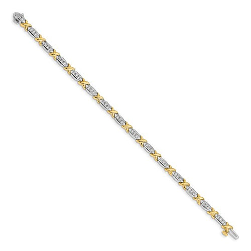 14k Two-tone Polished Complete 1 carat Diamond X-design 6.5in Bracelet
