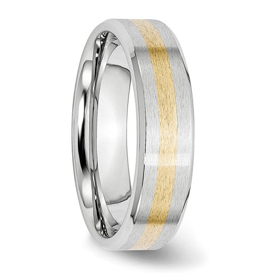 Chisel Cobalt 14k Gold Inlay Satin and Polished 6mm Band