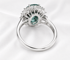 Oval Teal Sapphire & Diamond Halo Ring – 14K White Gold