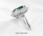 Oval Teal Sapphire & Diamond Halo Ring – 14K White Gold