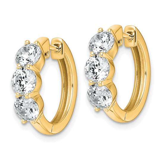 True Origin 14K Yellow Gold 3 carat Lab Grown Diamond VS+ F+ Three Stone Hinged Hoop Complete Earrings