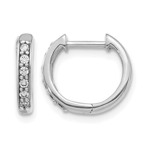 14k White Gold 1/8 carat Diamond Hinged Hoop Earrings