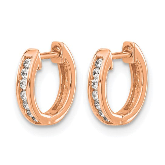 14k Rose Gold 1/10 carat Diamond Channel-set Hinged Hoop Earrings