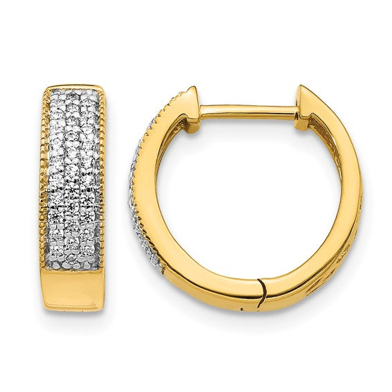 14k 1/4 carat Diamond Pave Hinged Hoop Earrings