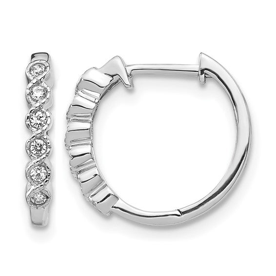 10k White Gold Diamond Hinged Hoop Earrings