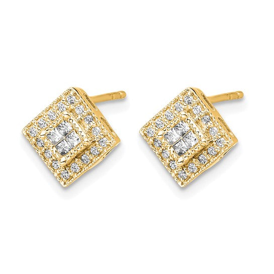 14k Polished 1/4 carat Diamond Square Cluster Post Earrings