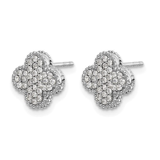 14k White Gold 1/3 carat Pave Diamond Quatrefoil Post Earrings