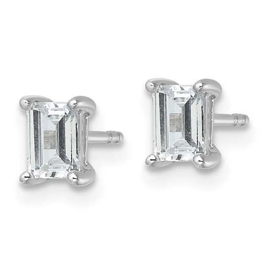 14k White Gold 1 carat Lab Grown Diamond VS/SI+ G+ Emerald Complete Four Prong Stud Earrings
