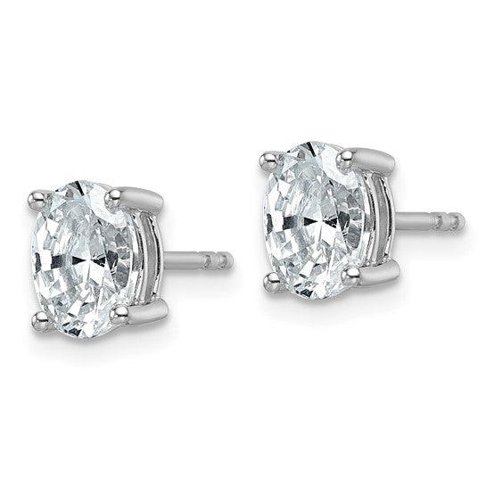 14k White Gold 1 1/2 carat Lab Grown Diamond VS/SI+ G+ Complete Oval Four Prong Stud Earrings