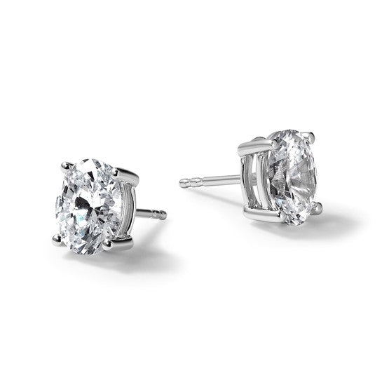 14k White Gold 1 1/2 carat Lab Grown Diamond VS/SI+ G+ Complete Oval Four Prong Stud Earrings