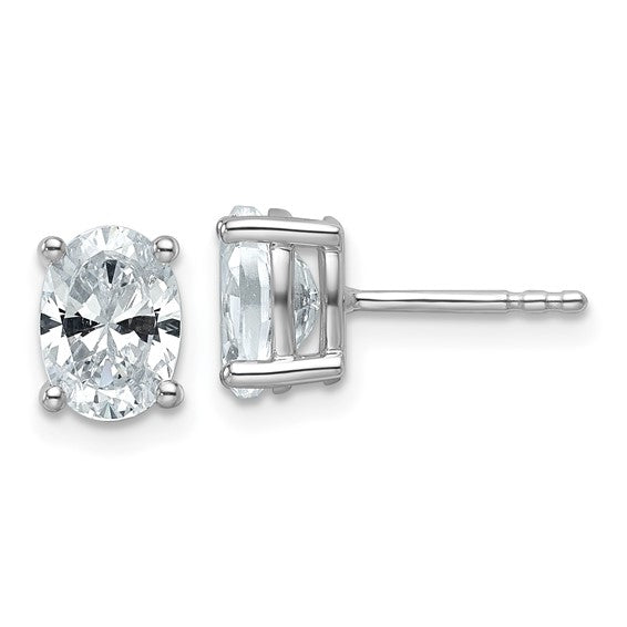 14k White Gold 1 1/2 carat Lab Grown Diamond VS/SI+ G+ Complete Oval Four Prong Stud Earrings
