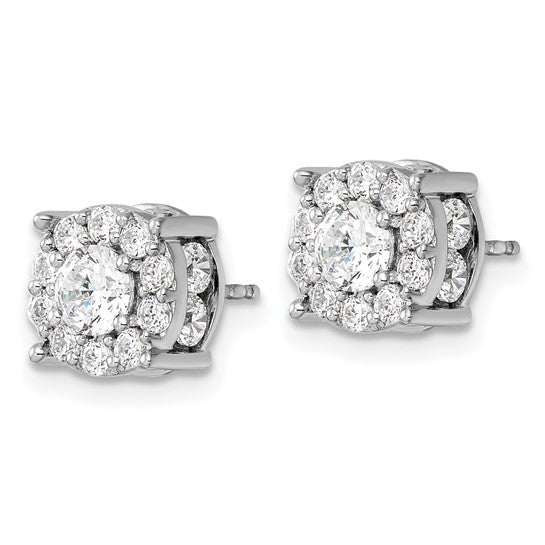 14k White Gold 2 carat Lab Grown Diamond VS/SI+ G+ Complete Round Fashion Halo Post Earrings