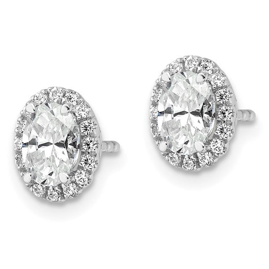 14k White Gold 1 1/5 carat Lab Grown Diamond VS/SI+ G+ Oval Halo Stud Earrings