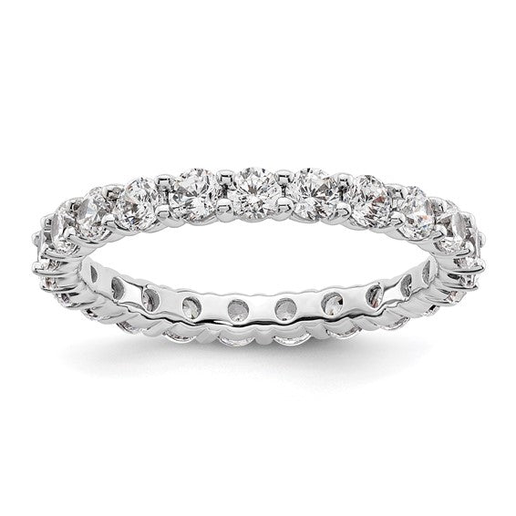 14k White Gold Polished Size 9 Shared Prong 2 carat Diamond Complete Eternity Band