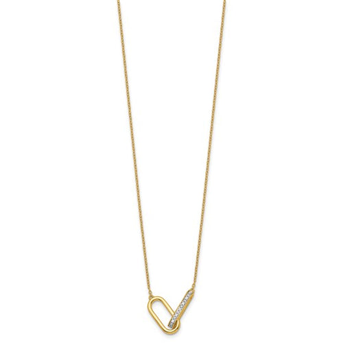 14K Polished 1/15 carat Diamond Interlocked Paperclip Links 18 inch Necklace