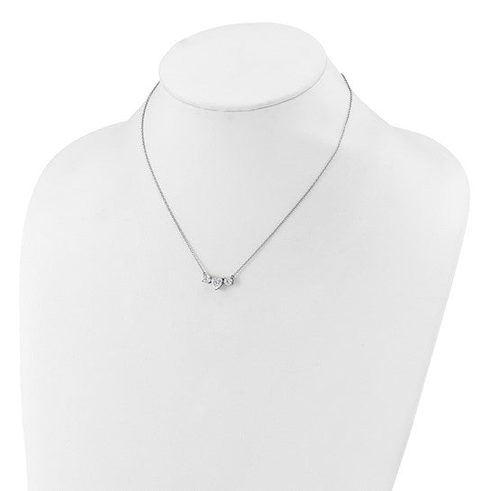 14k White Gold 1 3/8 carat Lab Grown Diamond VS/SI+ G+ Complete 16 inch Three Stone Heart Center Necklace