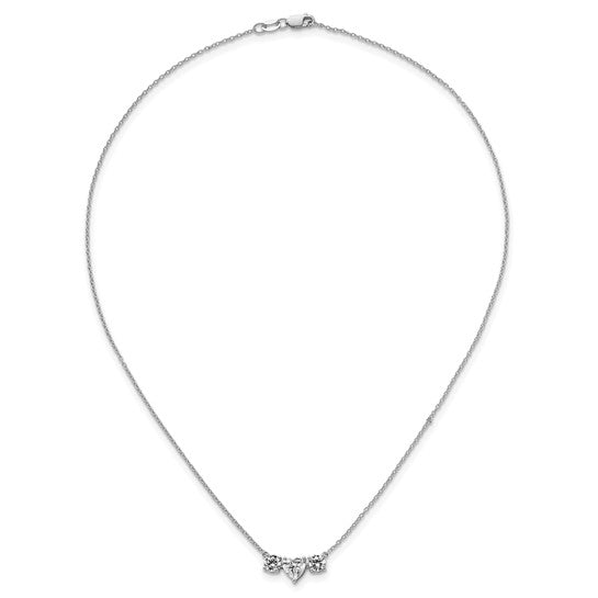 14k White Gold 1 3/8 carat Lab Grown Diamond VS/SI+ G+ Complete 16 inch Three Stone Heart Center Necklace