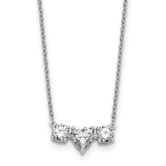 14k White Gold 1 3/8 carat Lab Grown Diamond VS/SI+ G+ Complete 16 inch Three Stone Heart Center Necklace