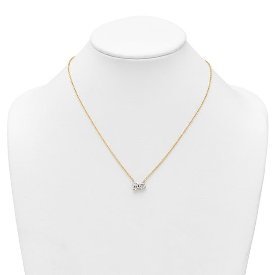 True Origin 14K Yellow Gold 1 3/4 carat Lab Grown Diamond VS+ F+ 18 in Complete Two Stone Necklace
