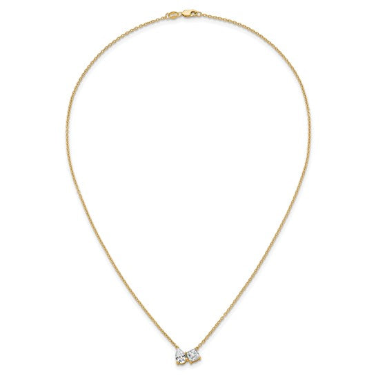 True Origin 14K Yellow Gold 1 3/4 carat Lab Grown Diamond VS+ F+ 18 in Complete Two Stone Necklace