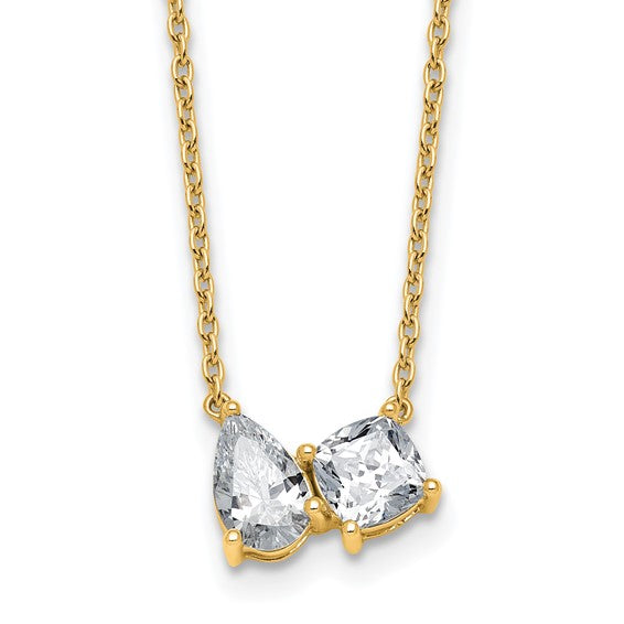 True Origin 14K Yellow Gold 1 3/4 carat Lab Grown Diamond VS+ F+ 18 in Complete Two Stone Necklace