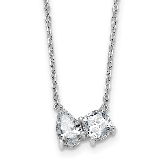 True Origin 14K White Gold 1 3/4 carat Lab Grown Diamond VS+ F+ 18 in Complete Two Stone Necklace