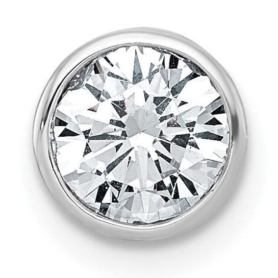 14k White Gold 1 carat Lab Grown Diamond VS+ F+ Round Complete Bezel Set Chain Slide Pendant