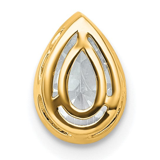 14k 1 carat Lab Grown Diamond VS+ F+ Pear Complete Bezel Set Solitaire Chain Slide Pendant