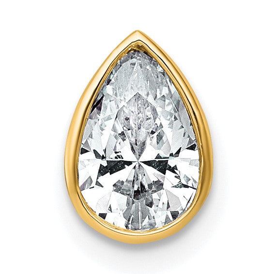 14k 1 carat Lab Grown Diamond VS+ F+ Pear Complete Bezel Set Solitaire Chain Slide Pendant