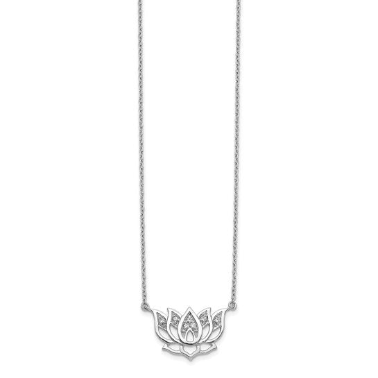 14k White Gold 1/15 carat Lab Grown Diamond VS/SI+ G+ Complete Lotus Flower 18 inch Necklace