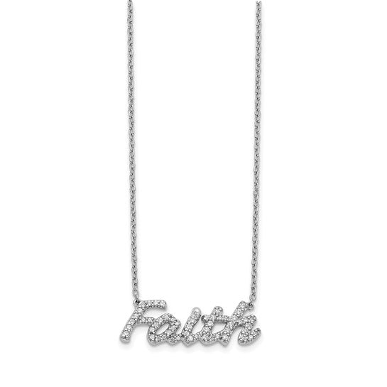 14k White Gold 1/4 carat Diamond FAITH Script 18 inch Necklace