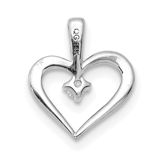 14K White Gold 1/20 carat AA Diamond Heart Pendant