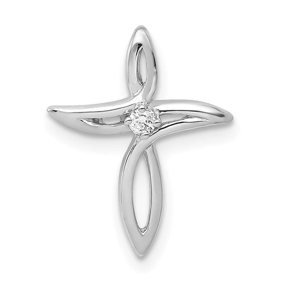 14k White Gold AA Diamond Cross Chain Slide