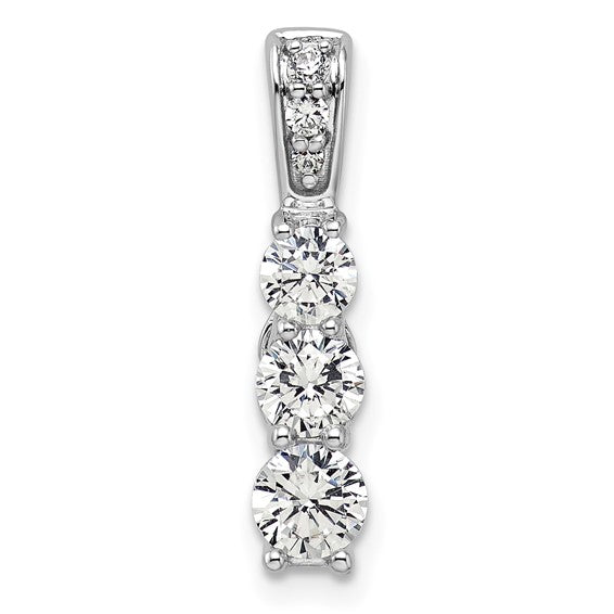 14k White Gold 1 carat Lab Grown Diamond VS/SI+ G+ Three Stone Chain Slide Pendant