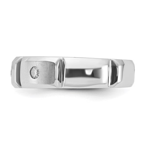 10K White Gold Polished and Brushed Ridged Diamond Band