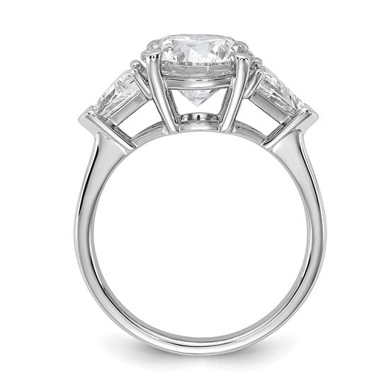 14k White Gold 4 1/8 carat Certified Lab Grown Diamond VS/SI+ G+ Round and Triangle Complete Three Stone Engagement Ring