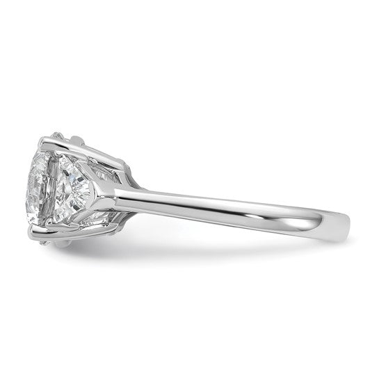 14k White Gold 4 1/8 carat Certified Lab Grown Diamond VS/SI+ G+ Round and Triangle Complete Three Stone Engagement Ring