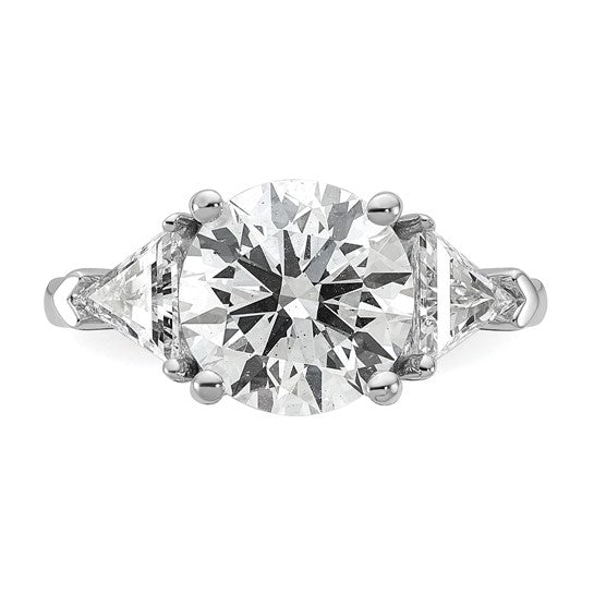 14k White Gold 4 1/8 carat Certified Lab Grown Diamond VS/SI+ G+ Round and Triangle Complete Three Stone Engagement Ring
