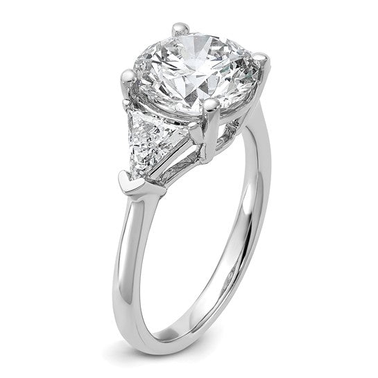 14k White Gold 4 1/8 carat Certified Lab Grown Diamond VS/SI+ G+ Round and Triangle Complete Three Stone Engagement Ring